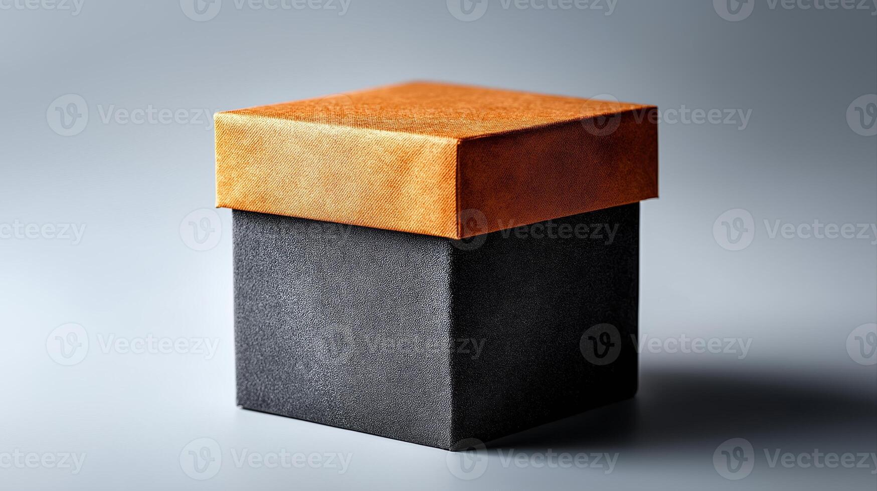Elegant leather gift box in contrasting colors on a soft gray background for stylish presentation or packaging photo