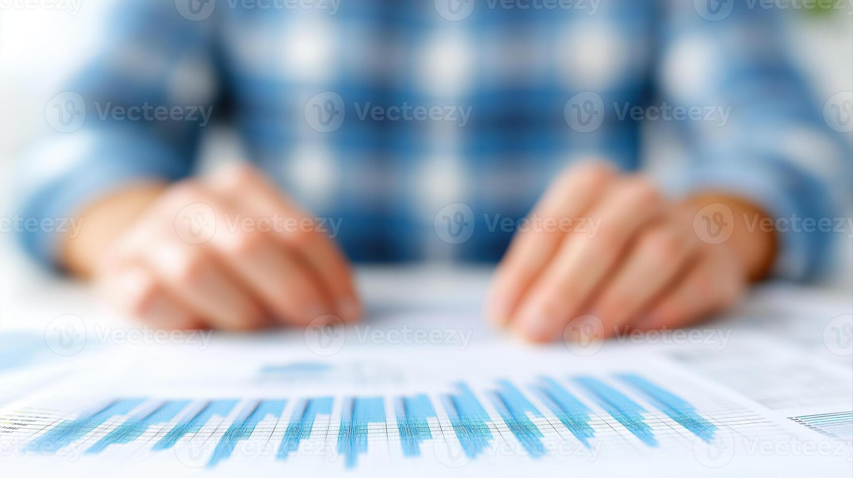 Businessperson Analyzing Reports and Financial Charts with Focused Intent on Data and Analytics Process photo