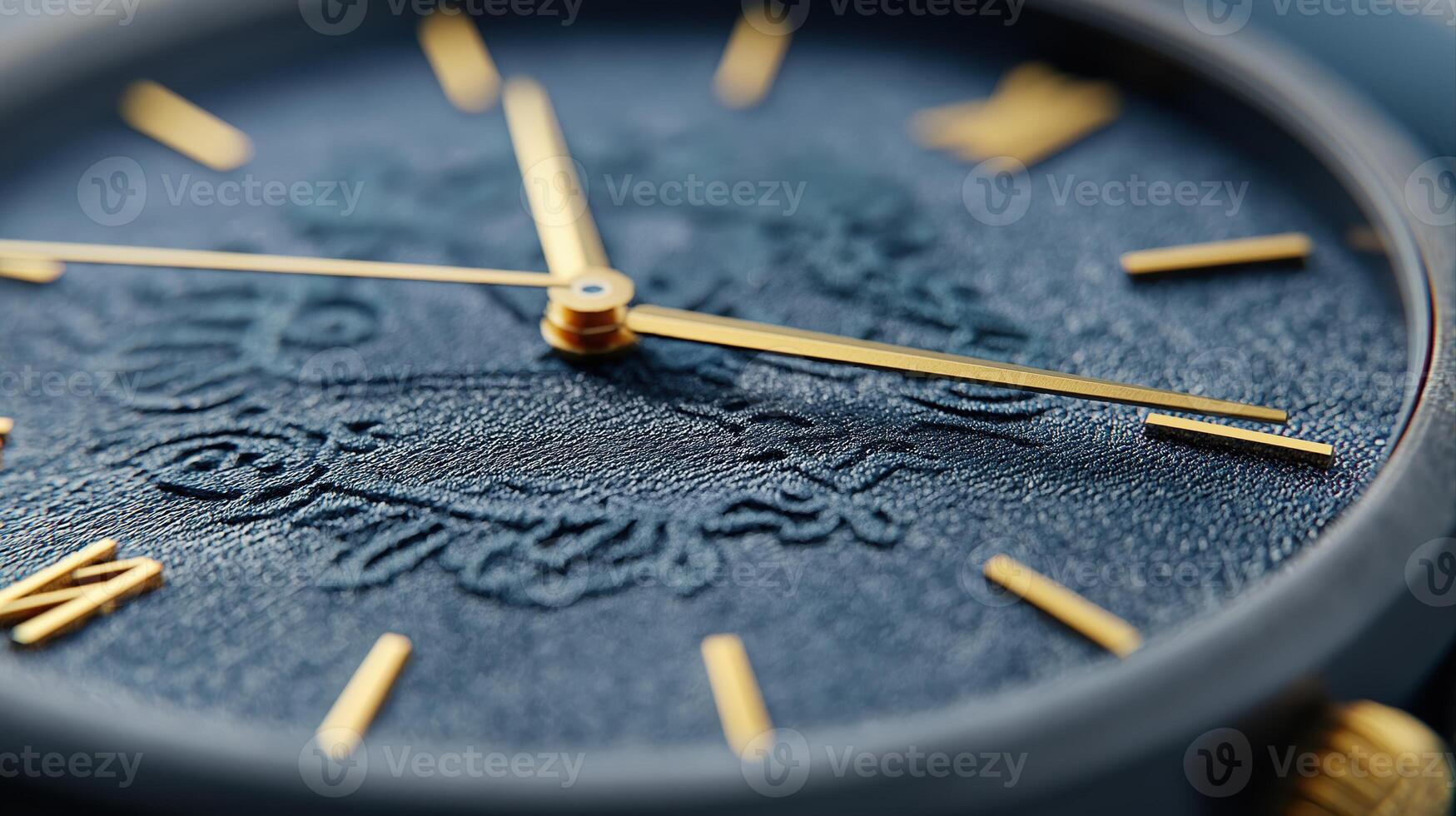 Close-Up of a Sophisticated Watch Face Featuring Gold Hands and Textured Leather Background photo