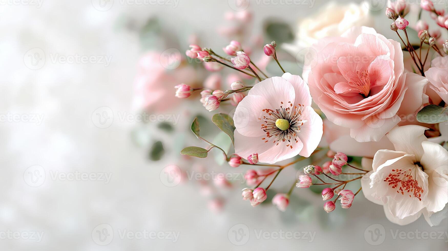Beautiful Soft Pink Floral Arrangement with Delicate Details in a Light Background for Elegant Decor photo