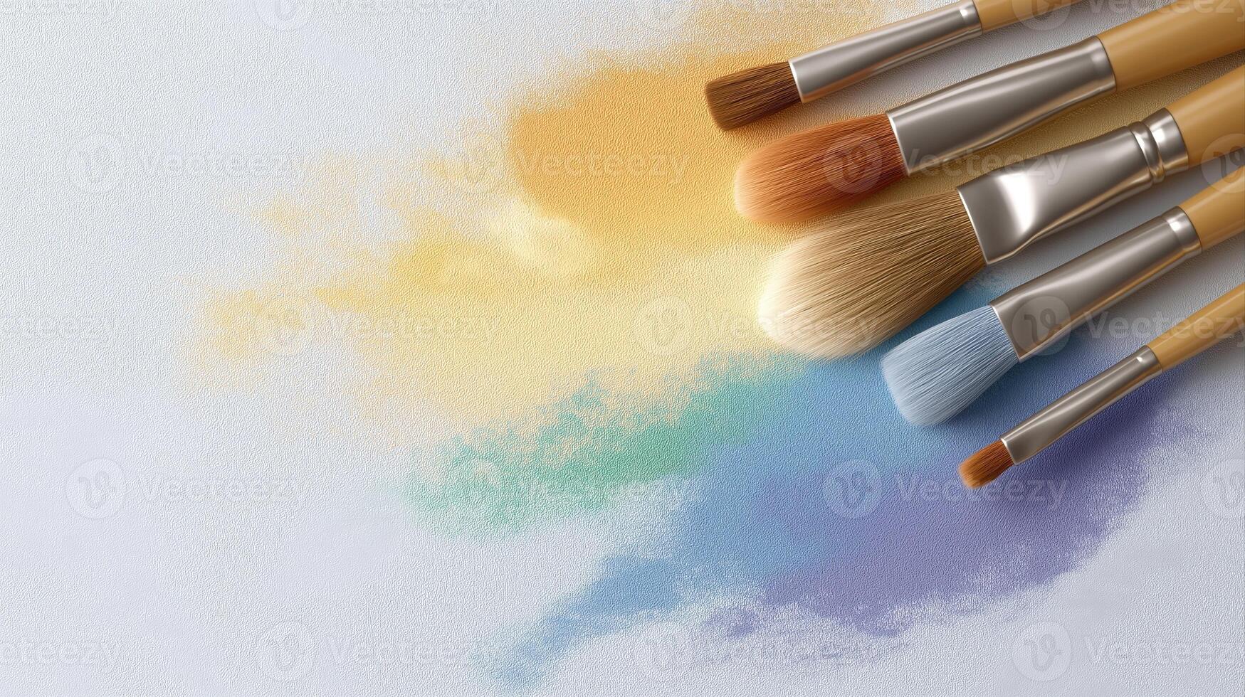 Colorful Paint Brushes on White Background with Bright Splashes of Color for Creative Projects photo