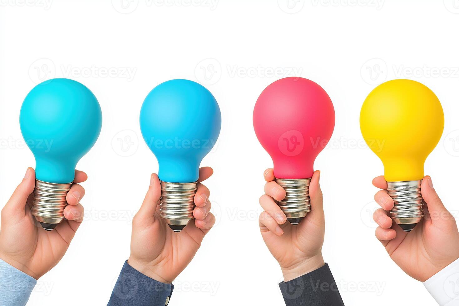 Creative Team Collaboration with Colorful Lightbulbs Symbolizing Innovative Ideas and Unity photo