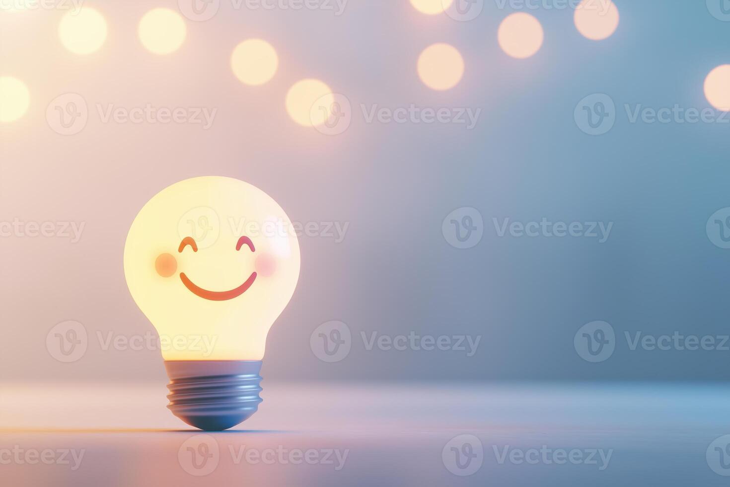 Glowing Light Bulb Icon with Happy Smile Design Representing Positive Mindset and Joyful Vibes in 3D Style photo