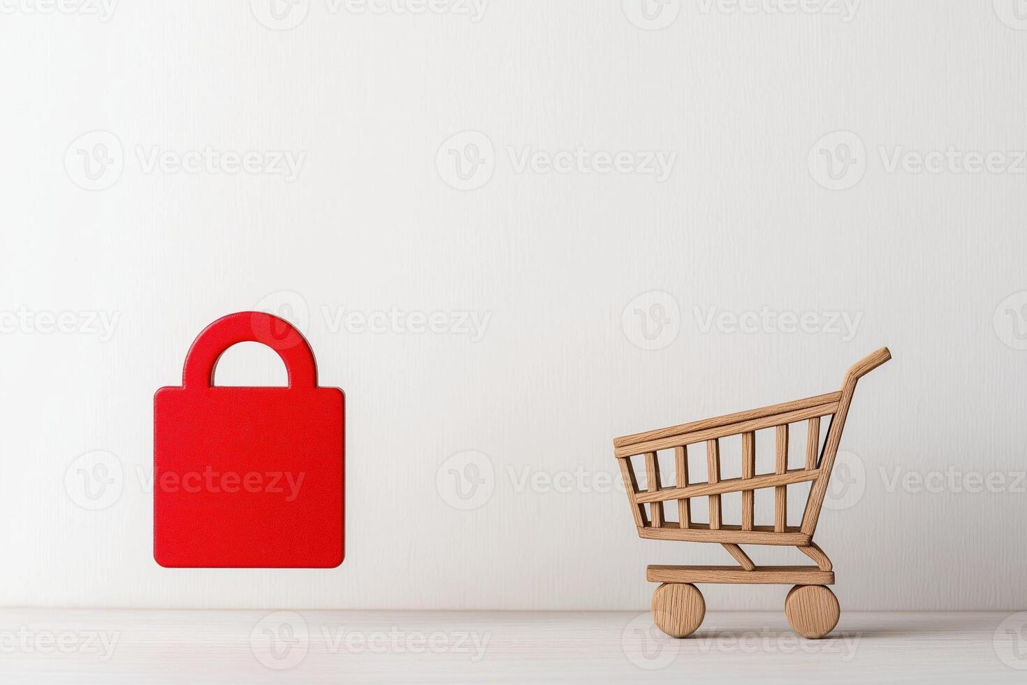 Shopping App Concept with Glowing Buy Button on Smartphone Next to Miniature Shopping Cart photo