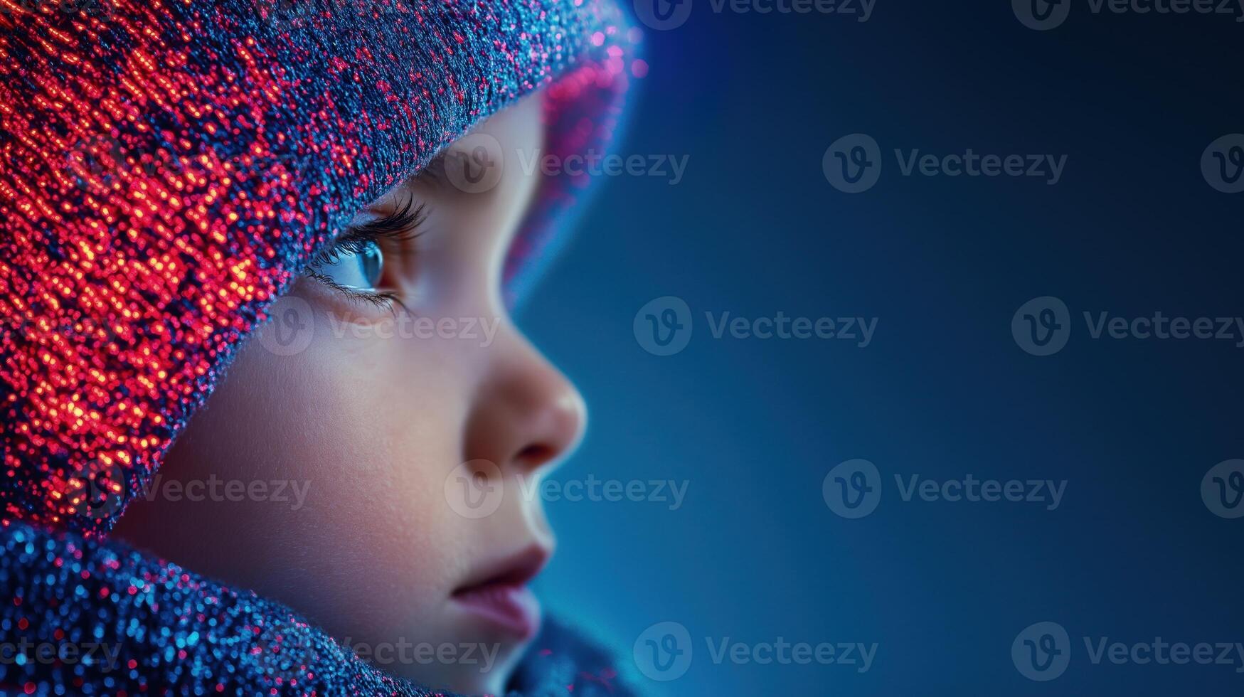 Child in Futuristic Fashion with LED Lights and Innovative Textile Designs in Studio Setting photo