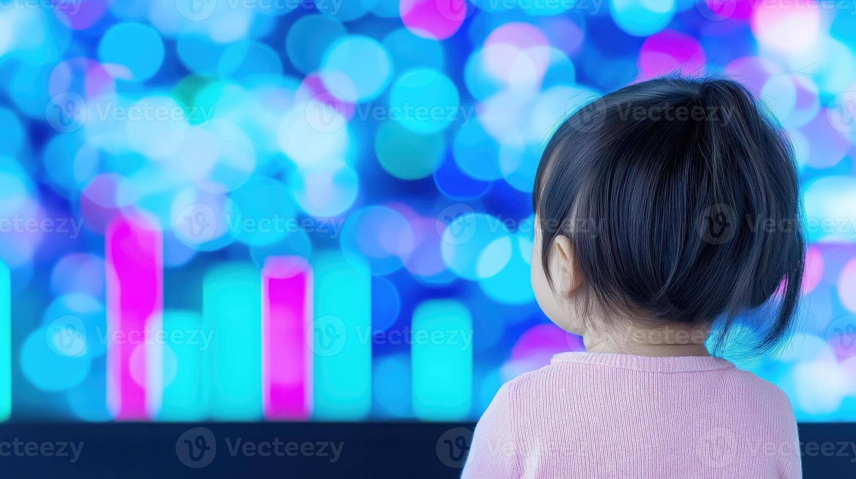 Young Child Observing Abstract Data Visualization for Financial Forecasting and Investment Analysis photo