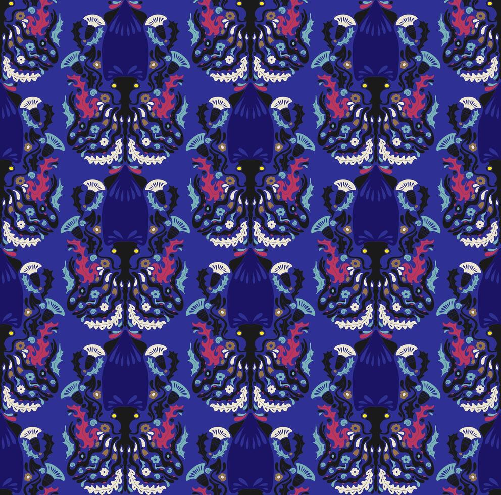 a blue and pink floral pattern on a dark background vector