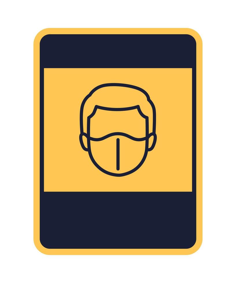 rectangular yellow icon sign caution face mask required isolated vector