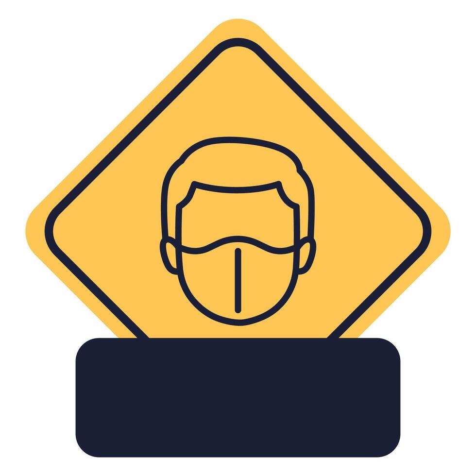 diamond yellow icon sign with rounded corners caution face mask required vector