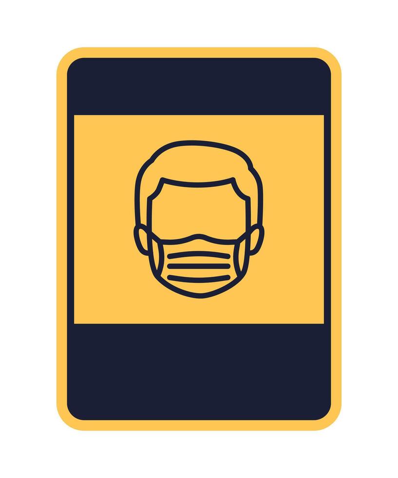 rectangular yellow sign caution face mask required isolated on white background vector