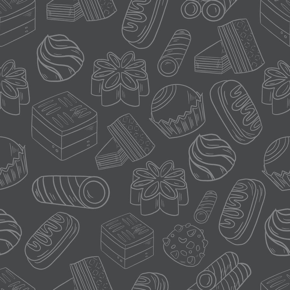 seamless white pattern background of sweets cookies on a gray background vector