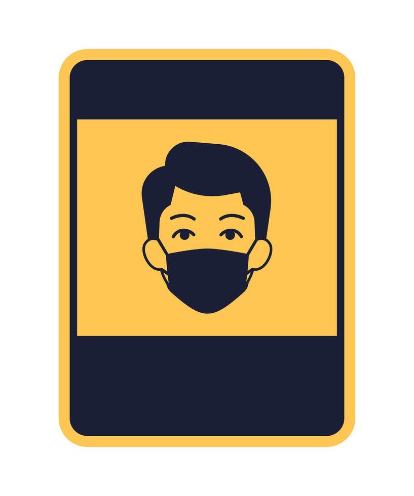 rectangular yellow icon sign caution face mask required vector