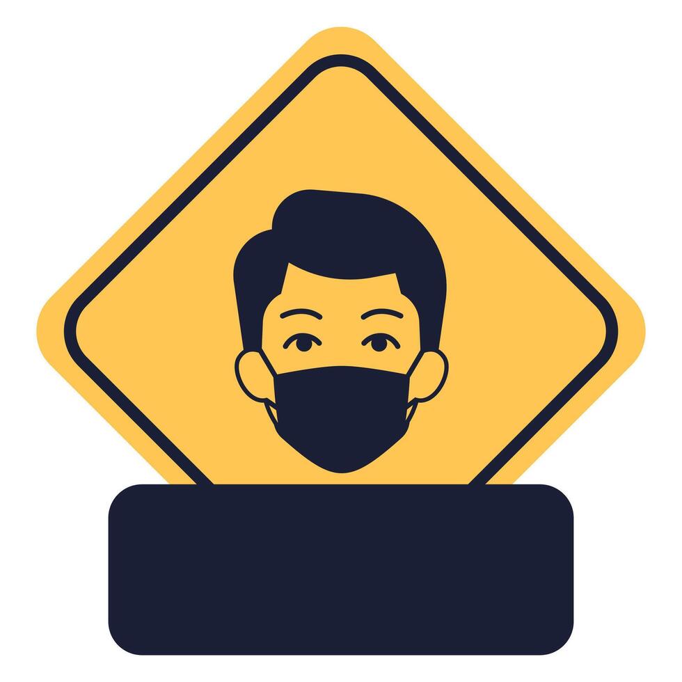diamond yellow icon sign with rounded corners caution face mask required on white background vector