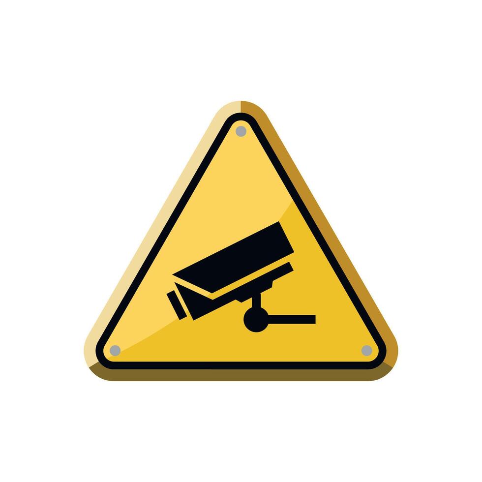 yellow triangle warning sign camera vector