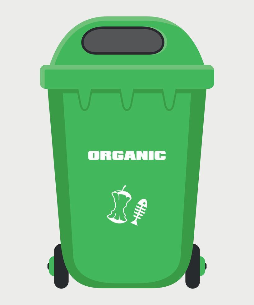 colored green stylized trash container icon isolated on white background vector