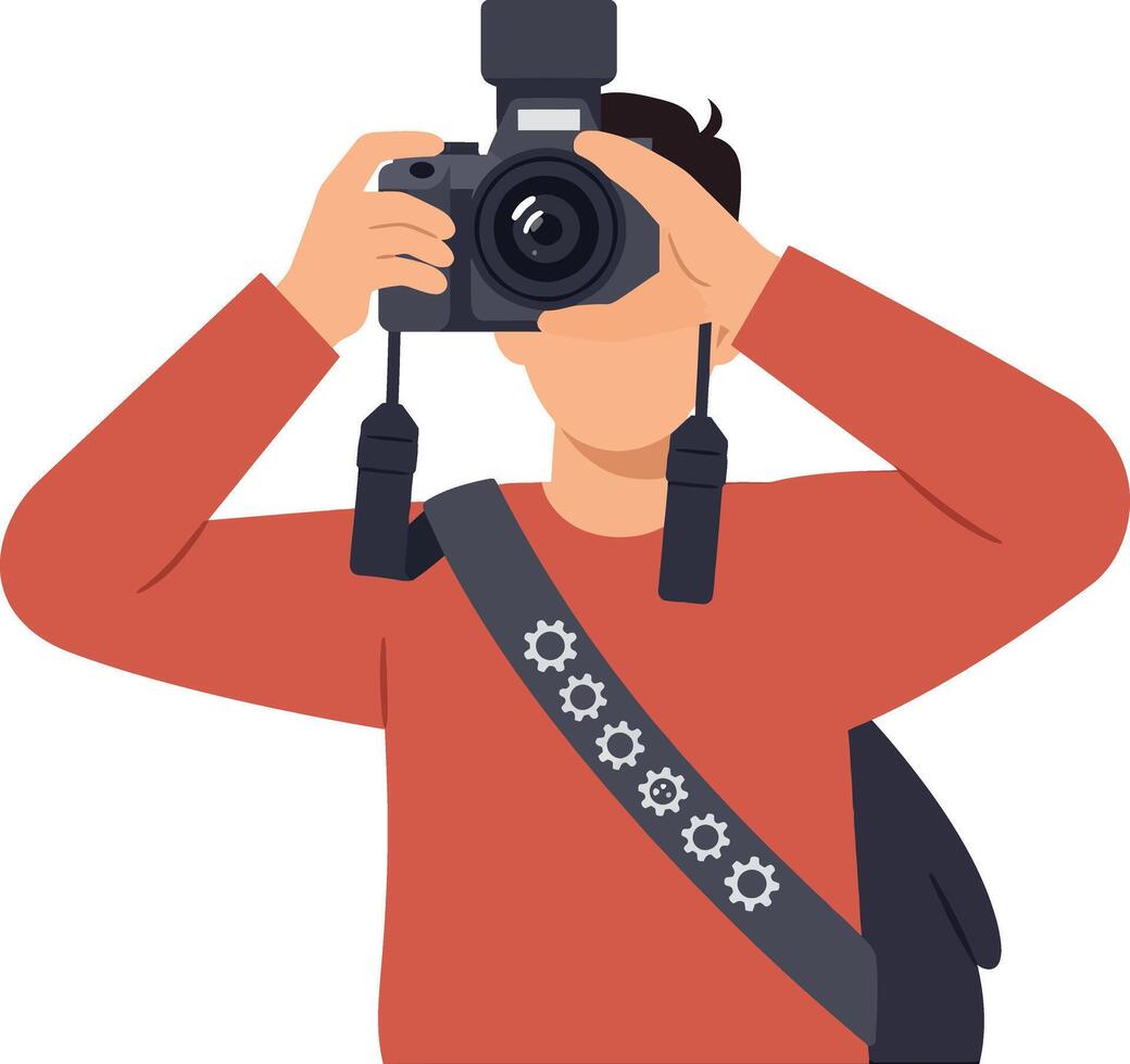Photographer capturing image with digital camera and red sweater illustration vector