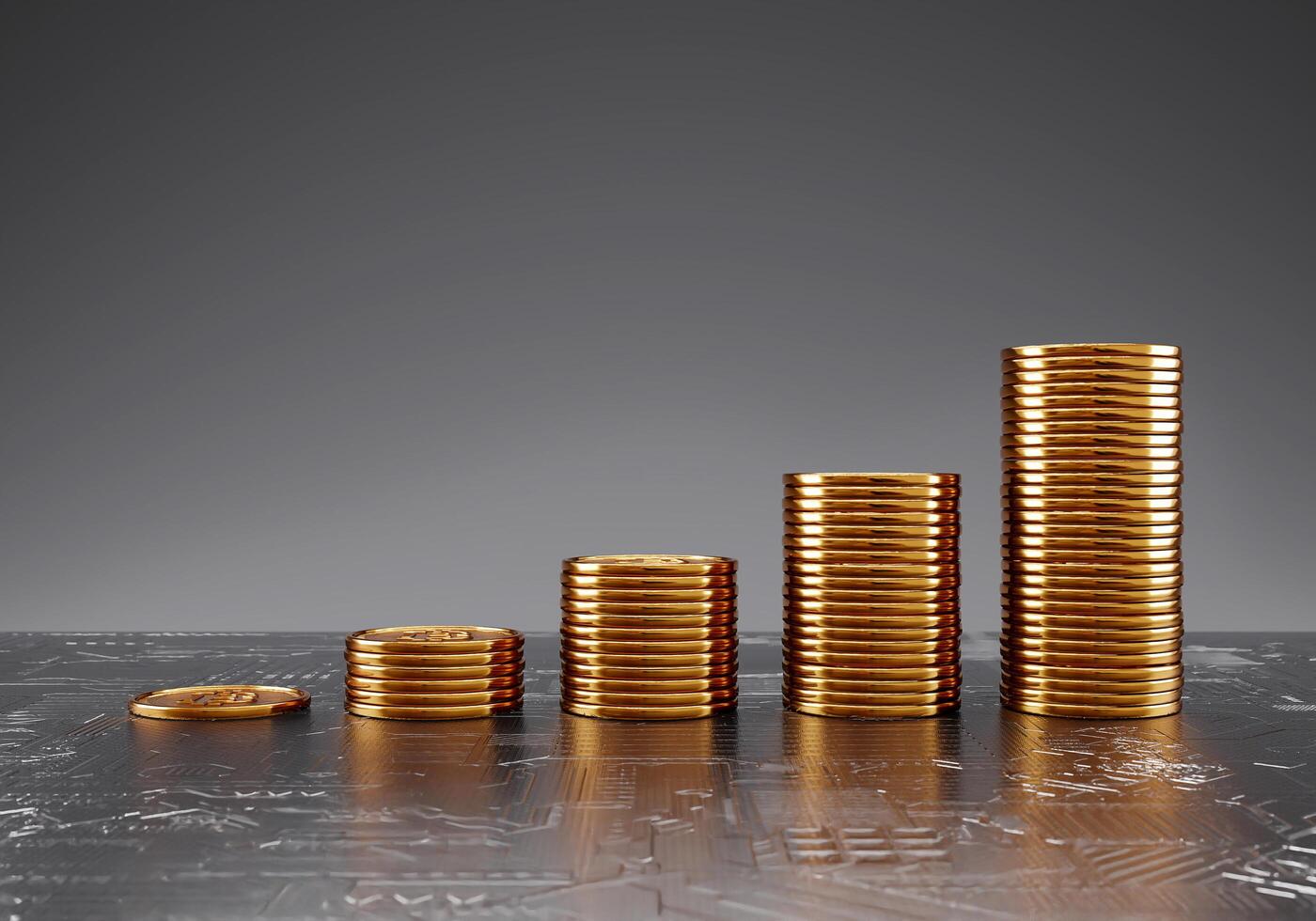 Bitcoin coins Stacked growth chart, Trading on the cryptocurrency exchange, blockchain and finance money saving concept photo