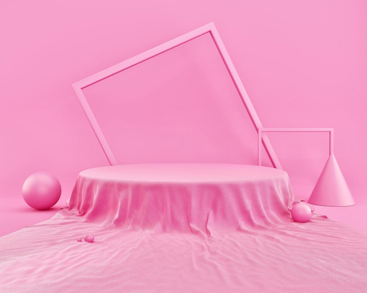 Abstract Pink Color Geometric Shape, Mockup Fabric For Podium Display Or Showcase, Presentation of Product packs for Podium product. 3d illustration photo