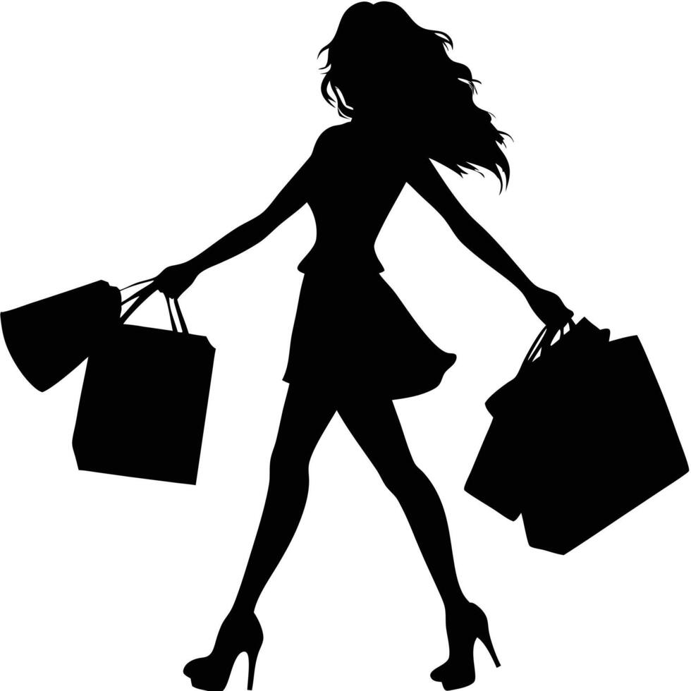 Woman silhouette with shopping bags fashion and consumerism concept illustration vector