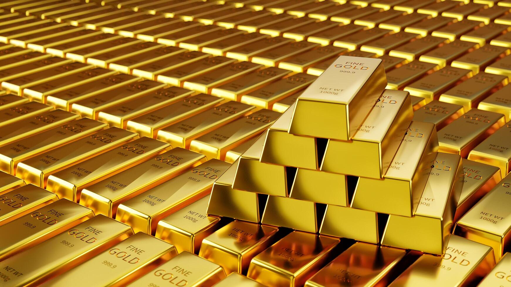 Gold bar background with a lot of 3D illustration photo