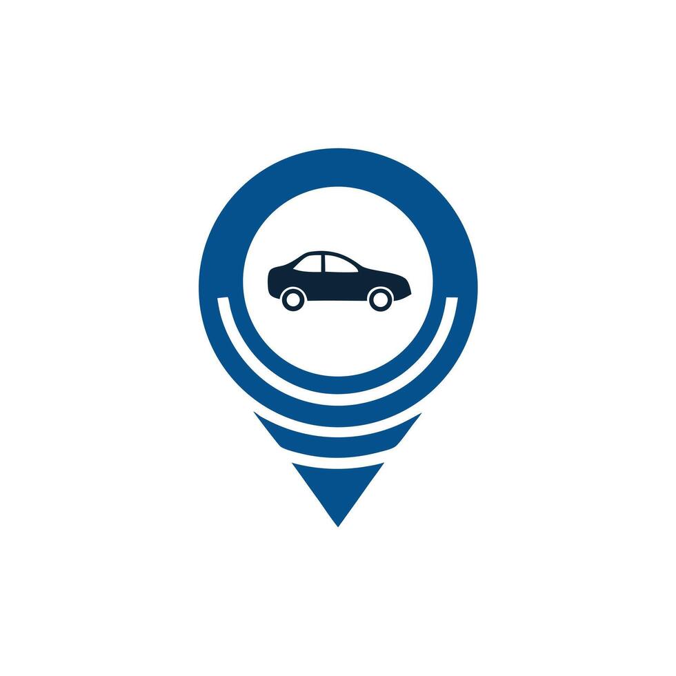 Blue car icon inside a location pin symbol vector