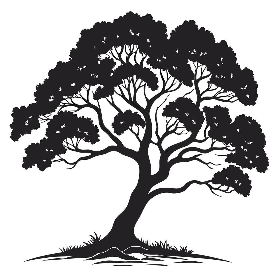 Silhouette of a solitary tree with lush foliage and grass vector