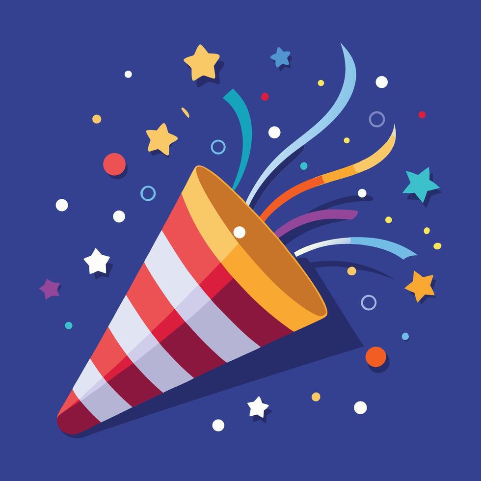 Party popper with confetti and stars celebration background vector