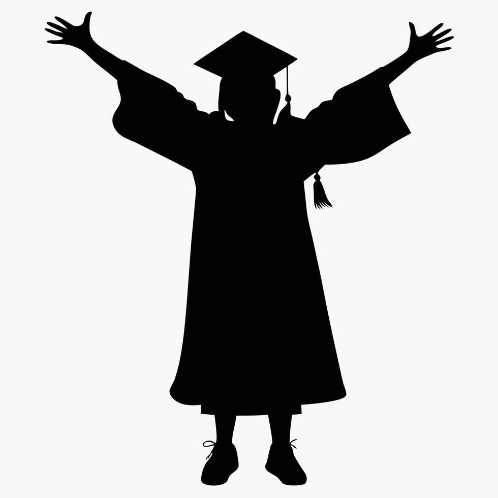 Silhouette of graduate celebrating success arms raised vector