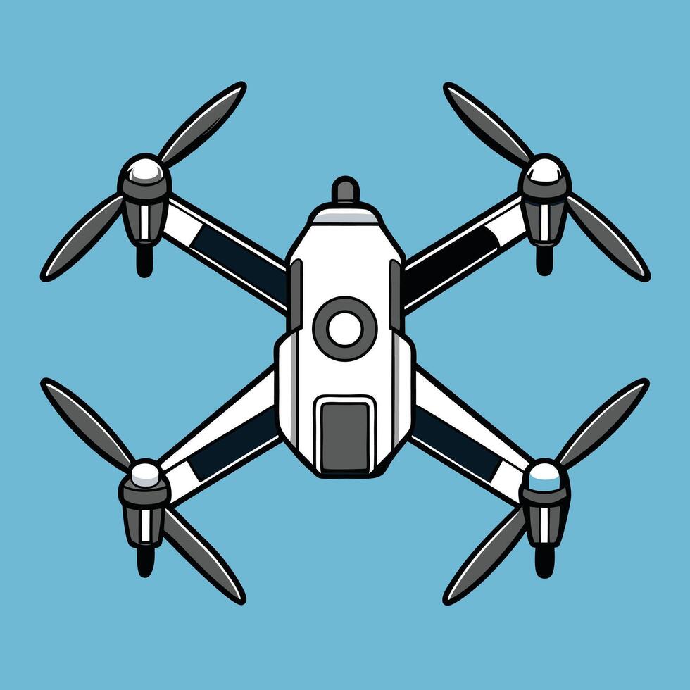 Graphic illustration of a modern drone with four propellers on light blue vector