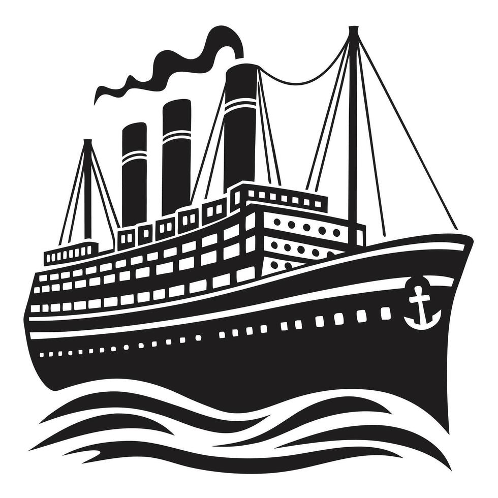 Vintage ocean liner steamboat black and white illustration vector