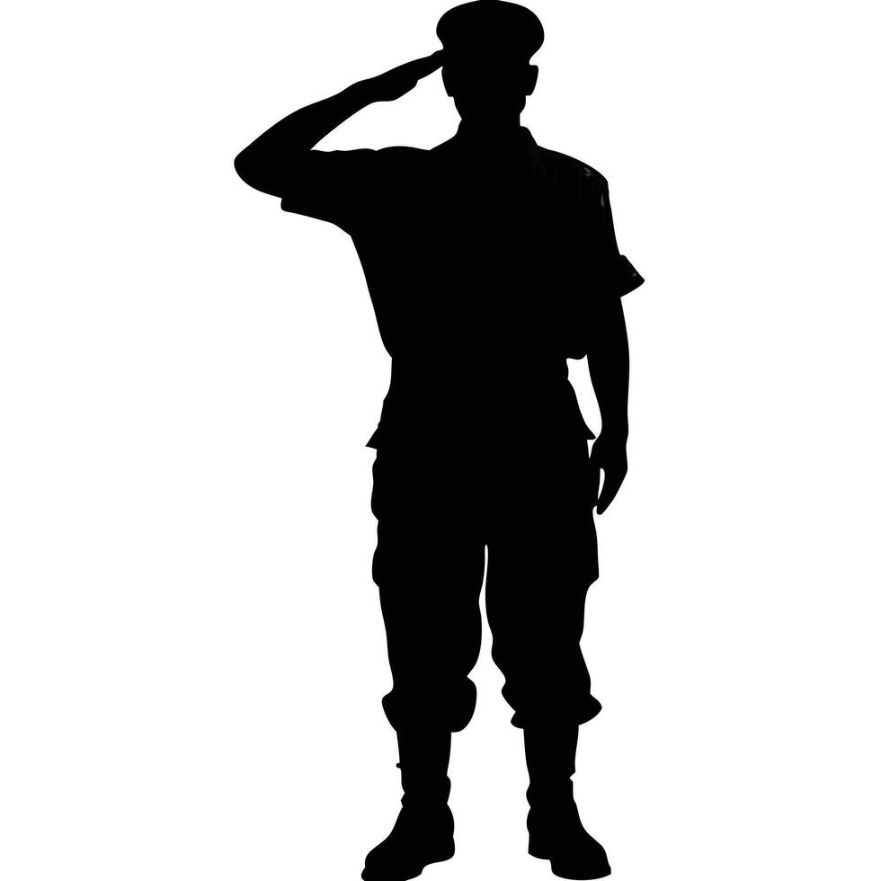 Soldier silhouette saluting standing at attention military respect vector