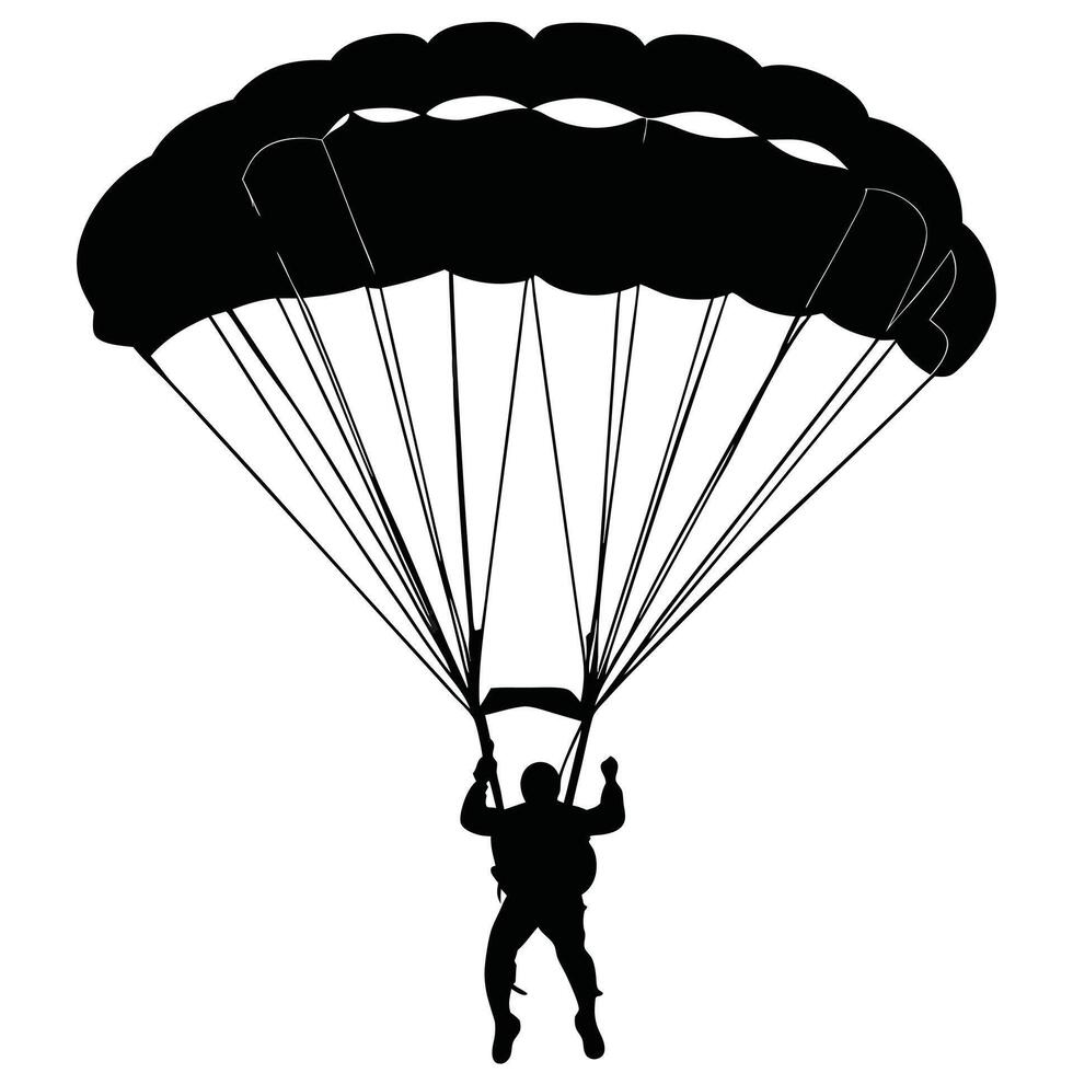 Silhouette of skydiver parachuting isolated on white background vector