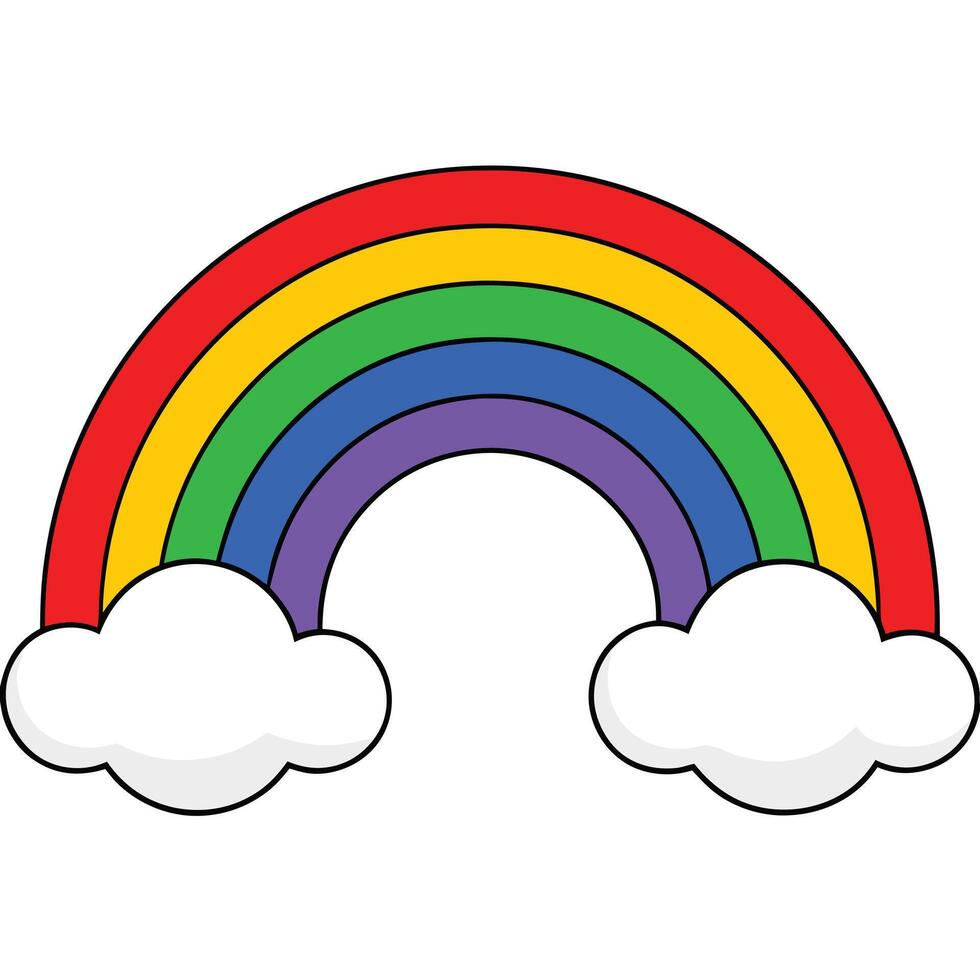 Cartoon rainbow with clouds illustration isolated on white vector
