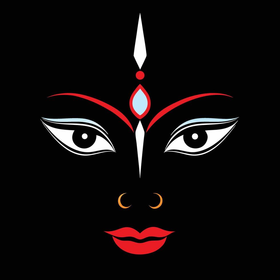 Goddess durga face illustration minimalist design on black background vector