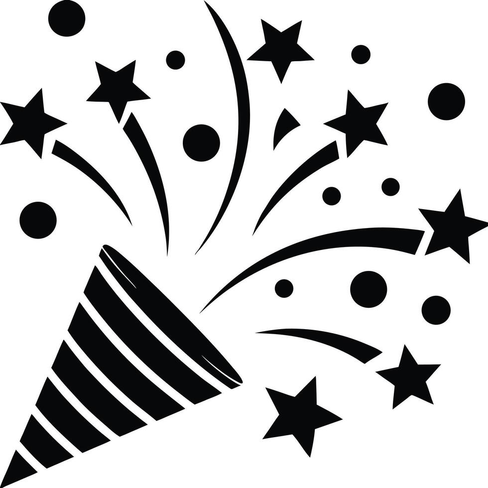Black and white celebration confetti horn stars and circles graphic vector