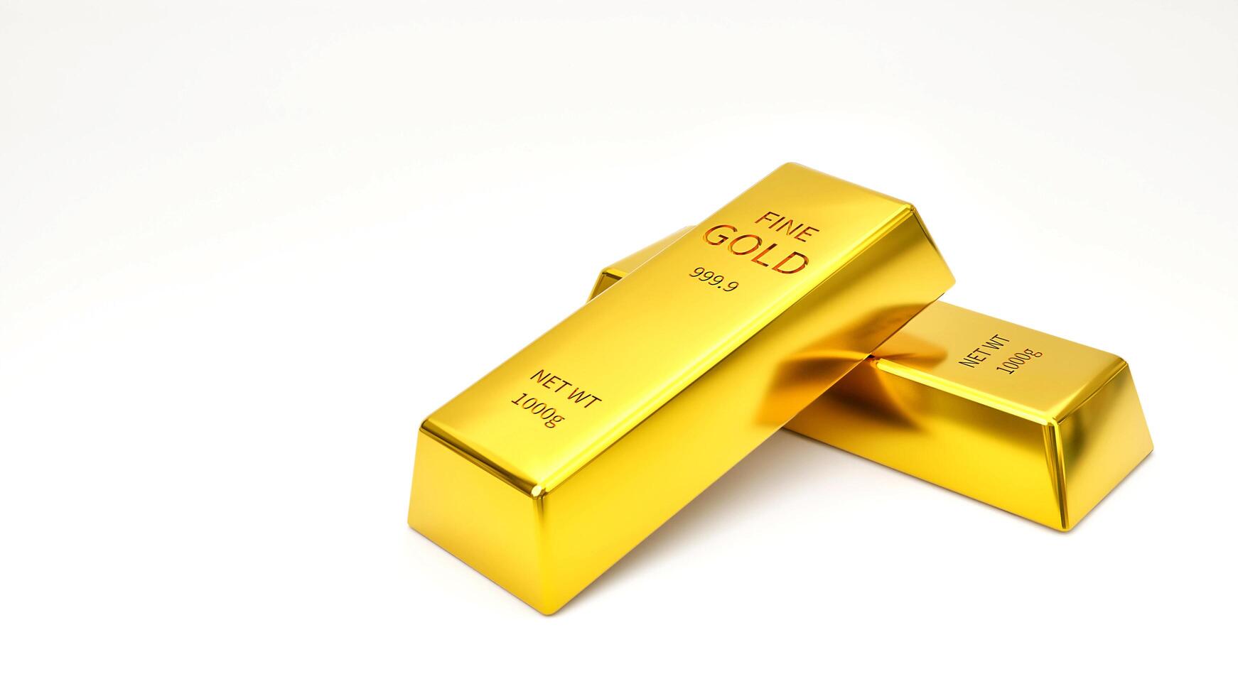 Two gold bars on a white background with 3D rendering photo