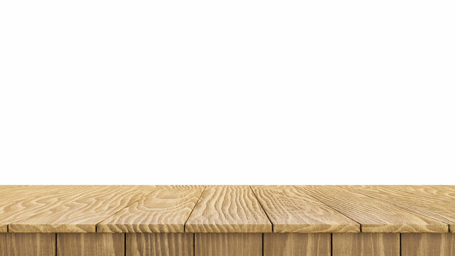 Wood table top isolated on white background for mock up product Present. photo