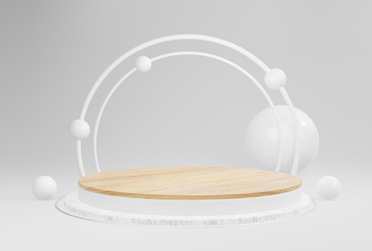Mockup Wooden podium geometric shape on white background for product presentation. photo