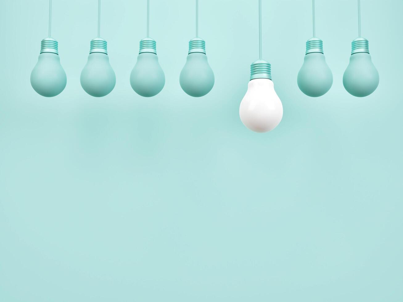 Creative idea light bulb symbol on simple pastel blue background with different idea design concept, 3d rendering. photo