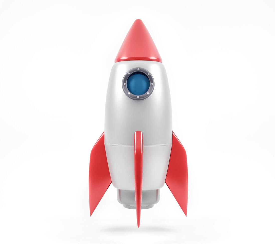Rocket isolated on white background simple retro spaceship icon photo