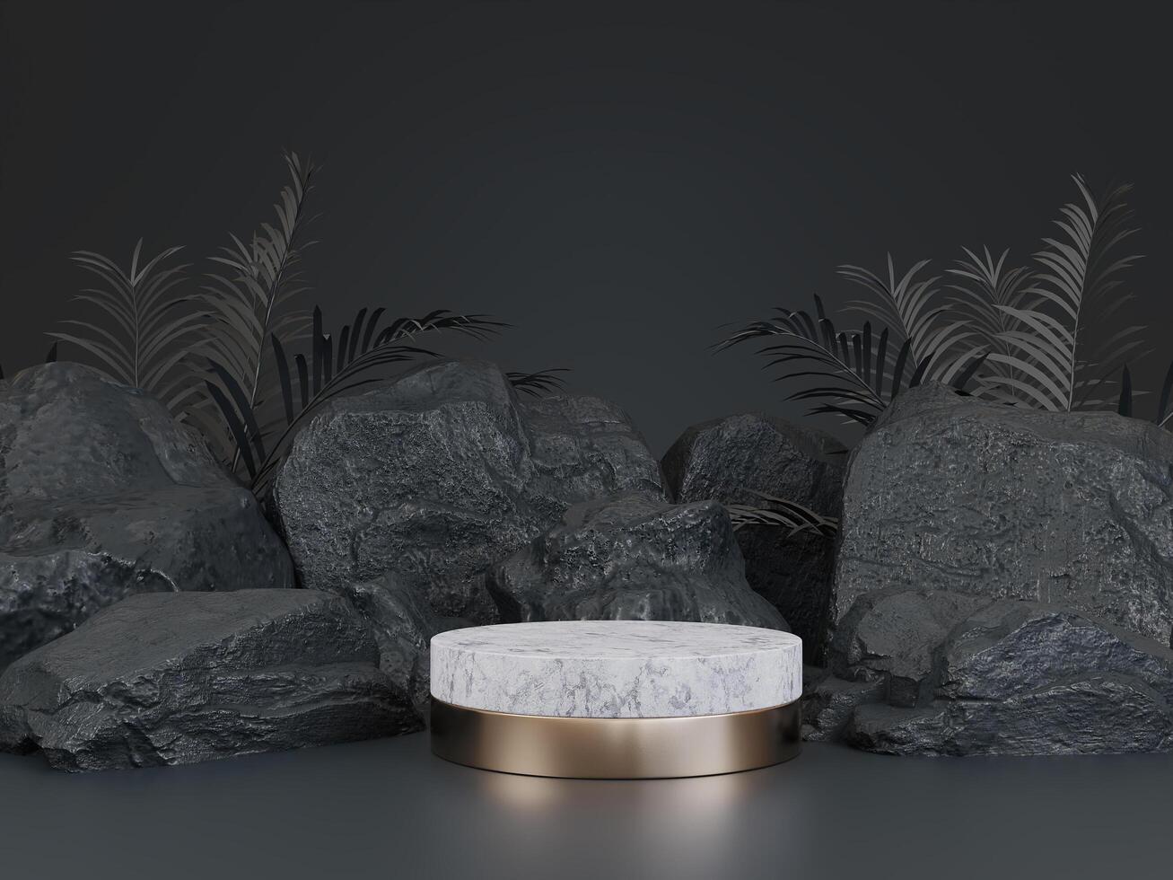 Black geometric Stone, Rock shape background, Mockup for podium display Product presentation and Dark Spa Charcoal Concept. photo