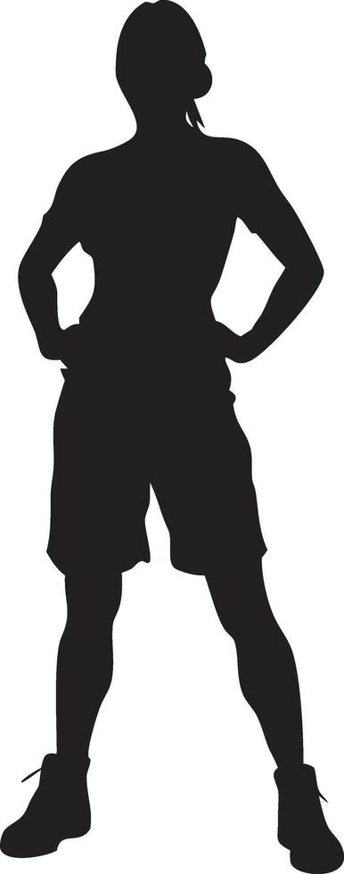 Silhouette of a confident sporty woman standing with hands on hips vector