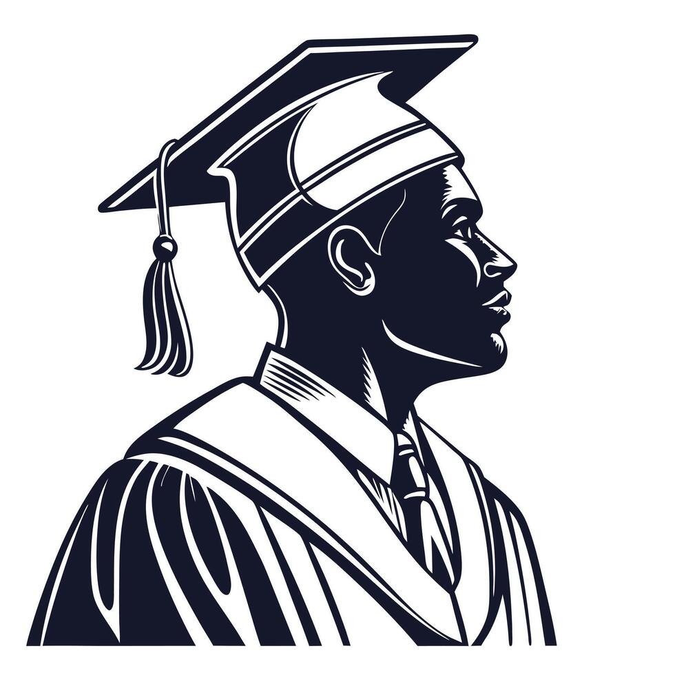 Graduation achievement illustration profile of an educated black graduate vector