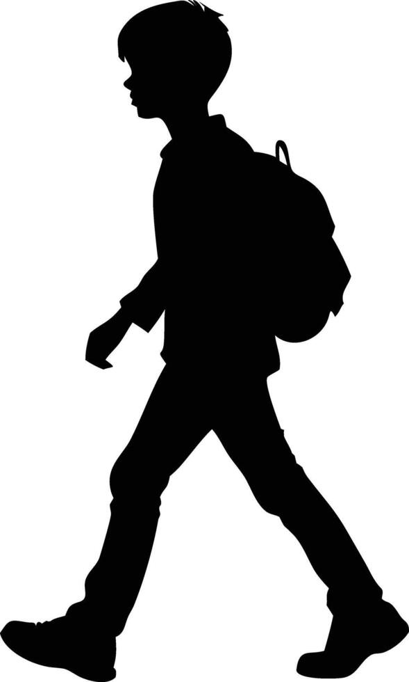 Schoolboy silhouette walking with backpack illustration isolated on white background vector