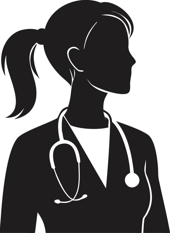 Silhouette portrait of a female doctor or nurse with ponytail and stethoscope vector