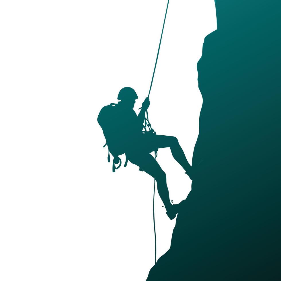 Silhouette of a climber rappelling down a cliff face adventure and sport vector