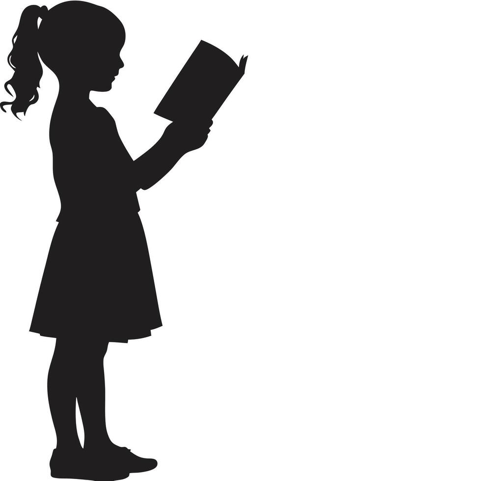 Silhouette illustration of a girl reading a book in a standing position vector