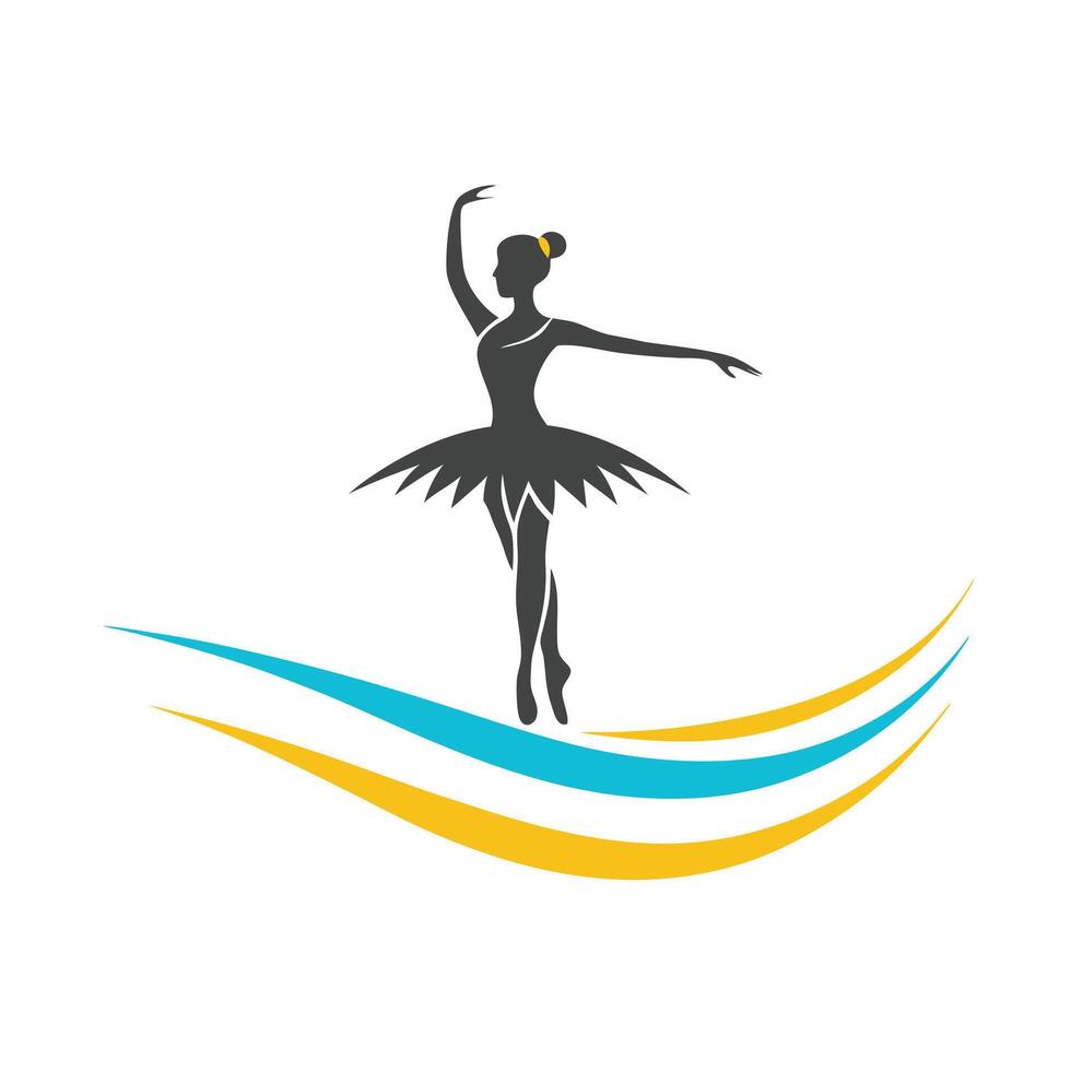 Elegant ballerina silhouette dancing on waves of color vector