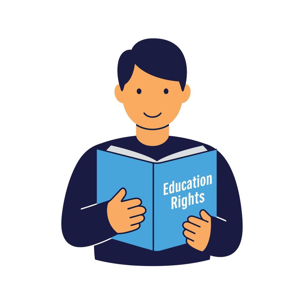 Young man reading education rights book learning about knowledge and empowerment illustration vector