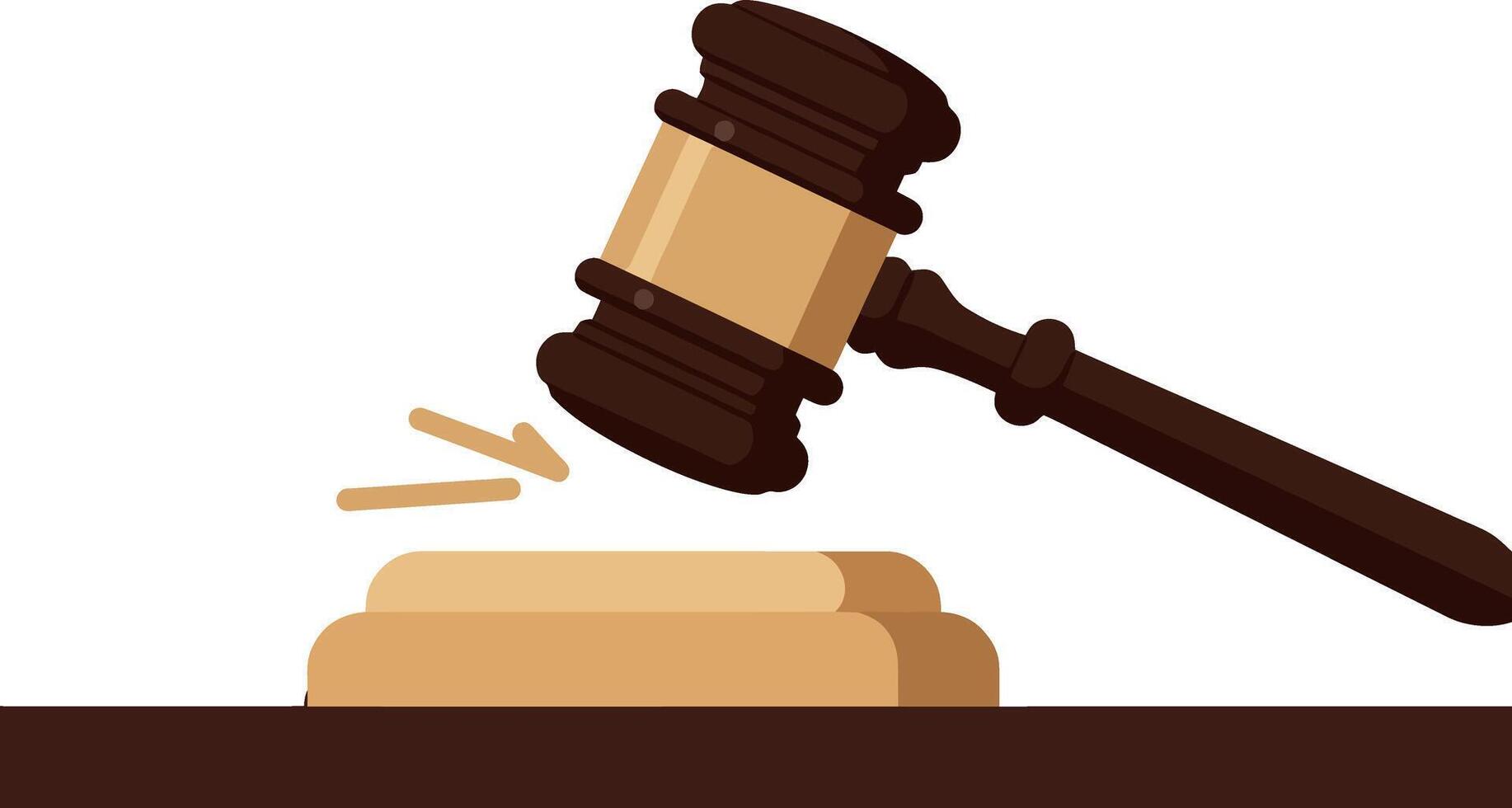Wooden judge gavel striking sounding block in flat minimal design style illustration vector